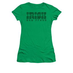 St. Patrick's Day Shirt Juniors Irish And Proud Kelly Green Tee T-Shirt