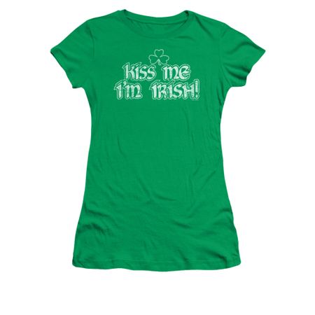 St. Patrick's Day Shirt Juniors Kiss Me I'm Irish Kelly Green Tee T-Shirt