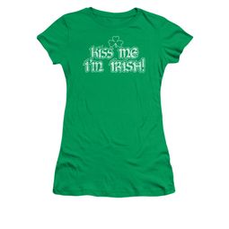 St. Patrick's Day Shirt Juniors Kiss Me I'm Irish Kelly Green Tee T-Shirt
