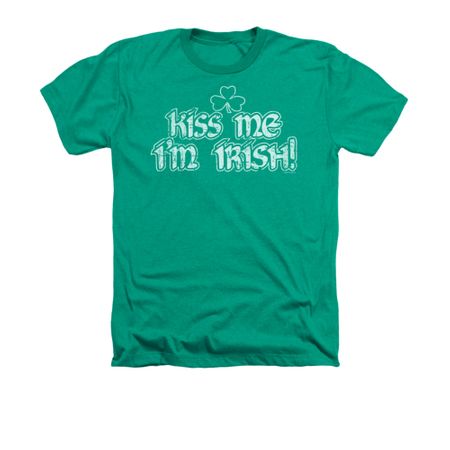 St. Patrick's Day Shirt Kiss Me I'm Irish Adult Heather Green Tee T-Shirt
