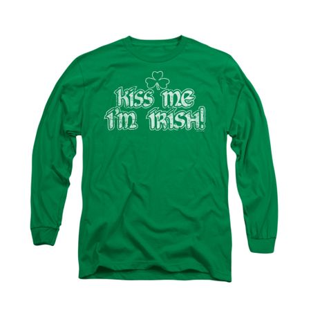 St. Patrick's Day Shirt Kiss Me I'm Irish Long Sleeve Kelly Green Tee T-Shirt