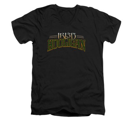 St. Patrick's Day Shirt Slim Fit V Neck Hooligan Black Tee T-Shirt