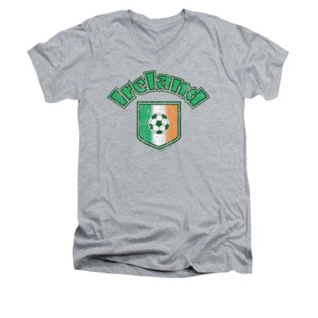 St. Patrick's Day Shirt Slim Fit V Neck Ireland With Soccer Flag Grey Tee T-Shirt