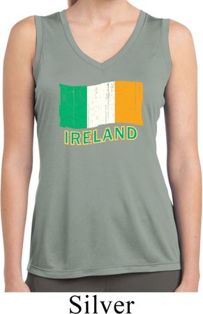 St Patrick's Distressed Ireland Flag Ladies Sleeveless Dry Wicking