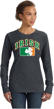 St Patricks Day Distressed Irish Shamrock Ladies Crewneck Sweatshirt