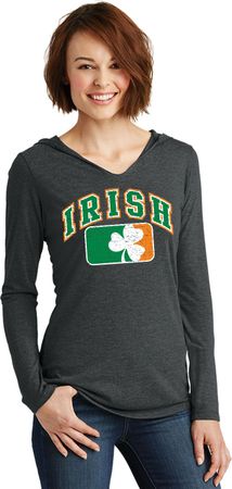 St Patricks Day Distressed Irish Shamrock Ladies Tri Hoodie