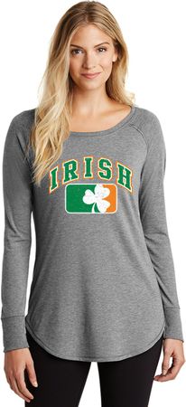 St Patricks Day Distressed Irish Shamrock Ladies Tri Long Sleeve