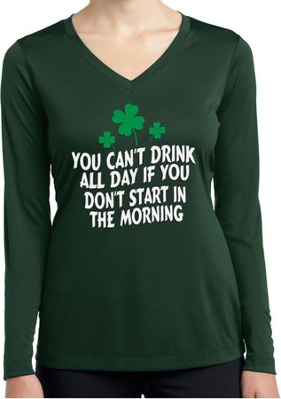 St Patricks Day Drink All Day Ladies Dry Wicking Long Sleeve