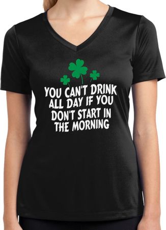 St Patricks Day Drink All Day Ladies Dry Wicking V-neck