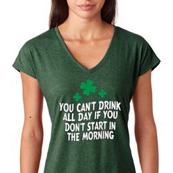 St Patricks Day Drink All Day Ladies Tri Blend V-neck