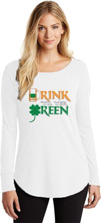 St Patricks Day Drink Til Yer Green Ladies Tri Long Sleeve