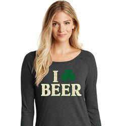 St Patricks Day I Love Beer Ladies Tri Long Sleeve
