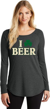 St Patricks Day I Love Beer Ladies Tri Long Sleeve