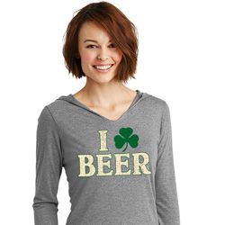 St Patricks Day I Love Beer Ladies Tri Long Sleeve Hoodie