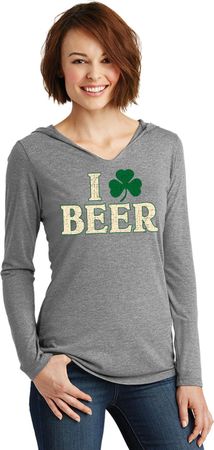 St Patricks Day I Love Beer Ladies Tri Long Sleeve Hoodie
