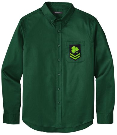 Men's IRISH MILITARY PATCH Twill Shirt with Pocket - Dark Green