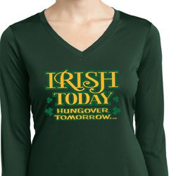 St Patricks Day Irish Today Hungover Ladies Dry Wicking Long Sleeve
