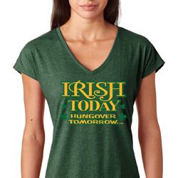 St Patricks Day Irish Today Hungover Ladies Tri Blend V-neck
