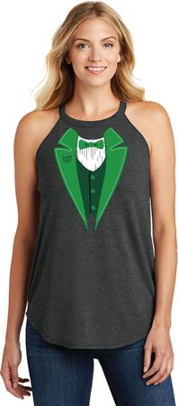 St Patricks Day Irish Tuxedo Ladies Tri Rocker Tank Top