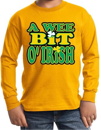 St Patricks Day Kids Shirt A Wee Bit Irish Long Sleeve Tee T-Shirt