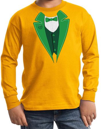St Patricks Day Kids Shirt Irish Tuxedo Long Sleeve Tee T-Shirt