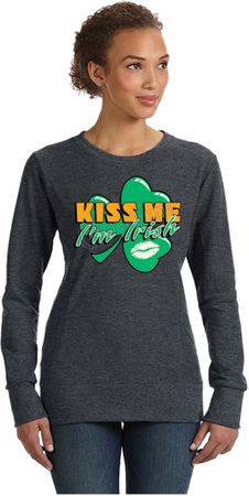 St Patricks Day Kiss Me I'm Irish Ladies Crewneck Sweatshirt