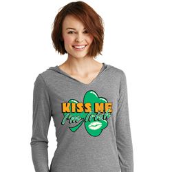St Patricks Day Kiss Me I'm Irish Ladies Tri Long Sleeve Hoodie St Patricks Day Kiss Me I'm Irish Ladies Tri Long Sleeve Hoodie