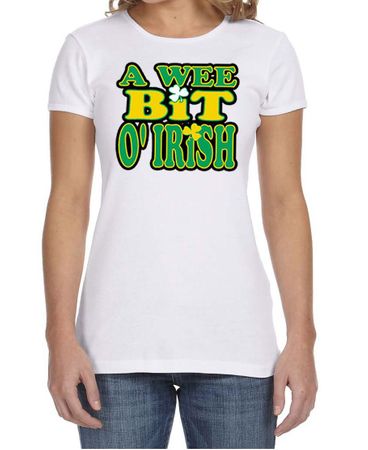 St Patricks Day Ladies Shirt A Wee Bit Irish Shamrock Crewneck Tee