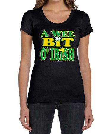 St Patricks Day Ladies Shirt A Wee Bit Irish Shamrock Scoop Neck Tee