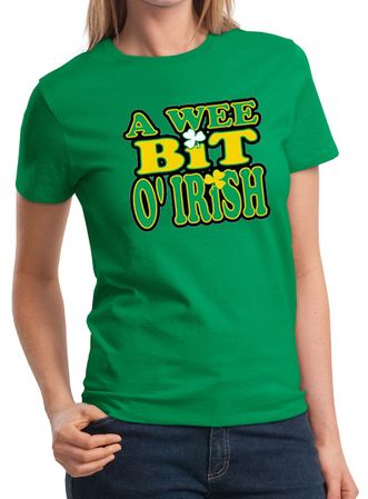 St Patricks Day Ladies Shirt A Wee Bit Irish Shamrock Tee T-Shirt