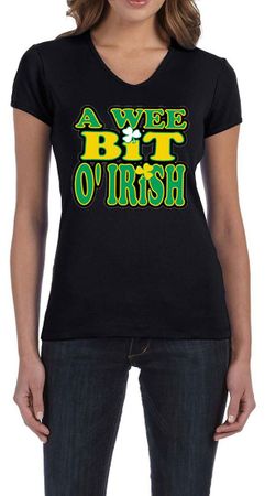 St Patricks Day Ladies Shirt A Wee Bit Irish Shamrock V-neck Tee