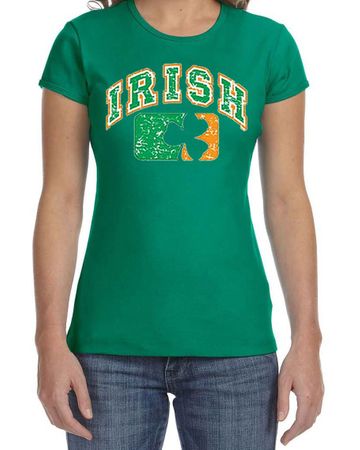 St Patricks Day Ladies Shirt Distressed Irish Shamrock Crewneck Tee
