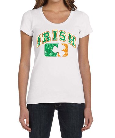 St Patricks Day Ladies Shirt Distressed Irish Shamrock Scoop Neck Tee