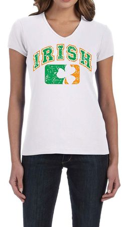 St Patricks Day Ladies Shirt Distressed Irish Shamrock V-neck Tee