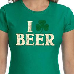 St Patricks Day Ladies Shirt I Love Beer Crewneck Tee T-Shirt