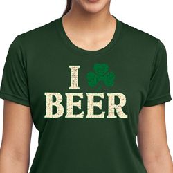 St Patricks Day Ladies Shirt I Love Beer Moisture Wicking Tee T-Shirt