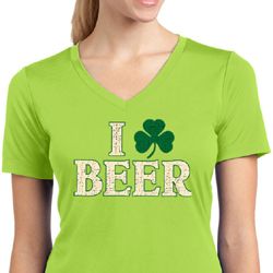 St Patricks Day Ladies Shirt I Love Beer Moisture Wicking V-neck Tee