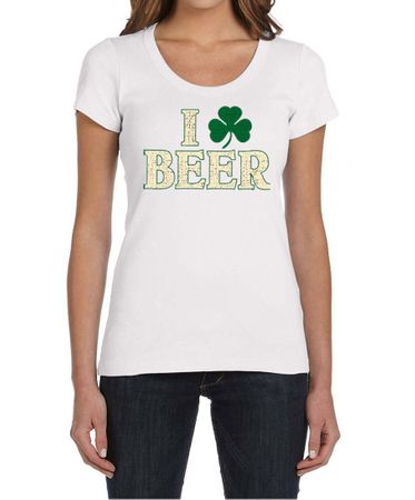 St Patricks Day Ladies Shirt I Love Beer Scoop Neck Tee T-Shirt