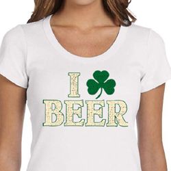 St Patricks Day Ladies Shirt I Love Beer Scoop Neck Tee T-Shirt
