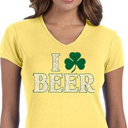 St Patricks Day Ladies Shirt I Love Beer V-neck Tee T-Shirt