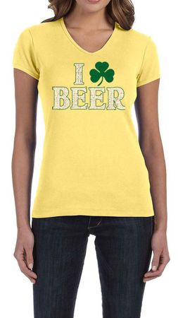 St Patricks Day Ladies Shirt I Love Beer V-neck Tee T-Shirt