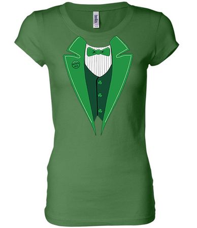 St Patricks Day Ladies Shirt Irish Tuxedo Longer Length Tee T-Shirt