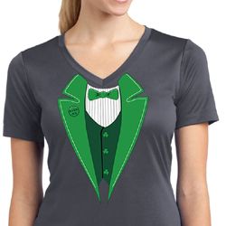 St Patricks Day Ladies Shirt Irish Tuxedo Moisture Wicking V-neck Tee