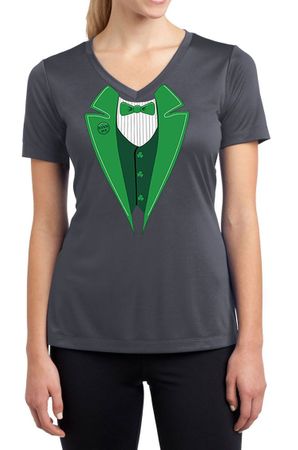 St Patricks Day Ladies Shirt Irish Tuxedo Moisture Wicking V-neck Tee