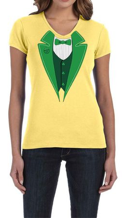 St Patricks Day Ladies Shirt Irish Tuxedo V-neck Tee T-Shirt