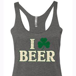 St Patricks Day Ladies Tanktop I Love Beer Tri Blend Racerback Tank