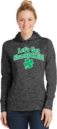 St Patricks Day Lets Get Shamrocked Ladies Dry Wicking Hoodie