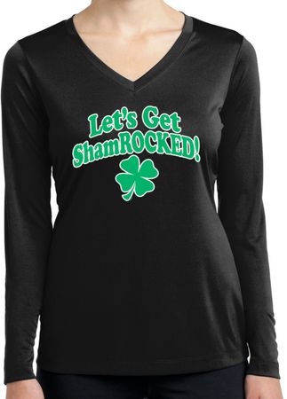 St Patricks Day Lets Get Shamrocked Ladies Dry Wicking Long Sleeve