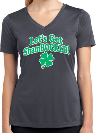 St Patricks Day Lets Get Shamrocked Ladies Dry Wicking V-neck