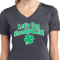 St Patricks Day Lets Get Shamrocked Ladies Dry Wicking V-neck St Patricks Day Lets Get Shamrocked Ladies Dry Wicking V-neck
